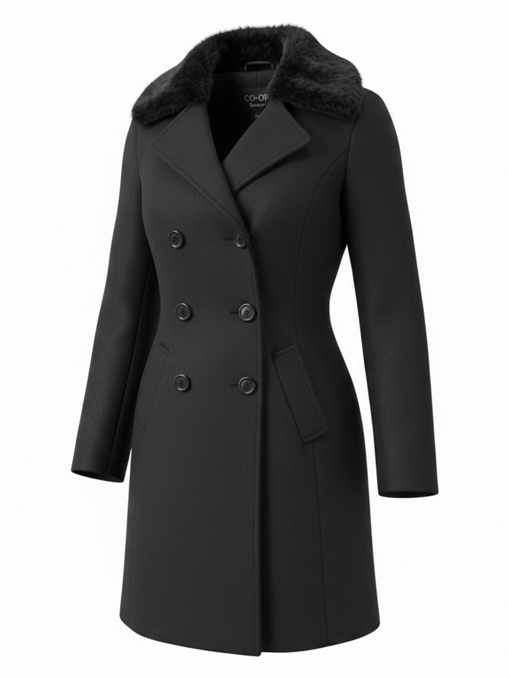 Barney’s Double-Breasted Wool Coat with Faux Fur Collar